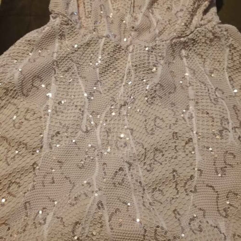 Sleeveless short sequin rose gold dress size large euc